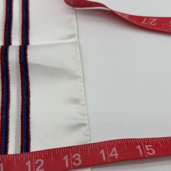 Jean Michelle Paris White Navy Red Striped  Scarf 42 X 13 Inches. - Picture 4 of 6